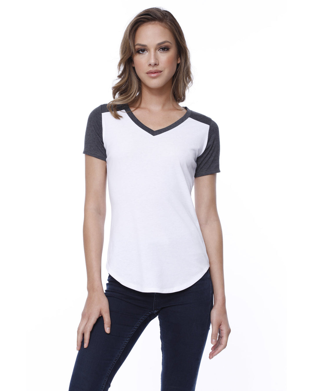 StarTee Ladies' CVC Varsity V-Neck T-Shirt StarTee