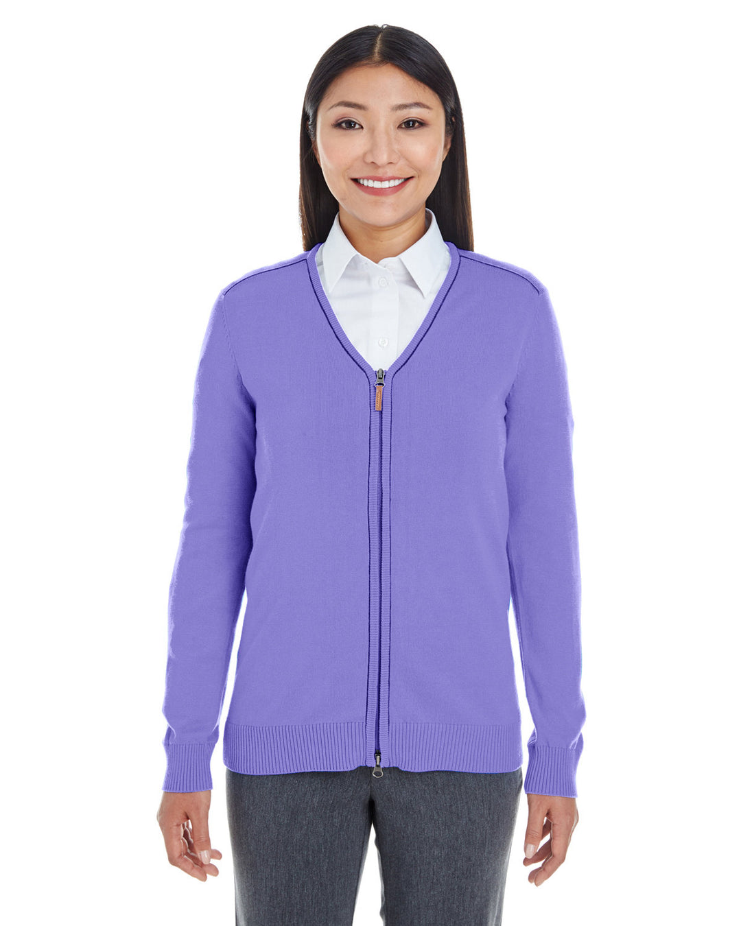 Devon & Jones Ladies' Manchester Fully-Fashioned Full-Zip Cardigan Sweater Devon & Jones