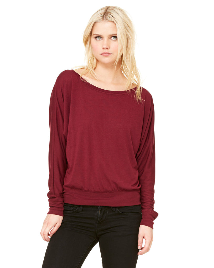 BELLA + CANVAS Ladies' Flowy Long-Sleeve Off Shoulder T-Shirt