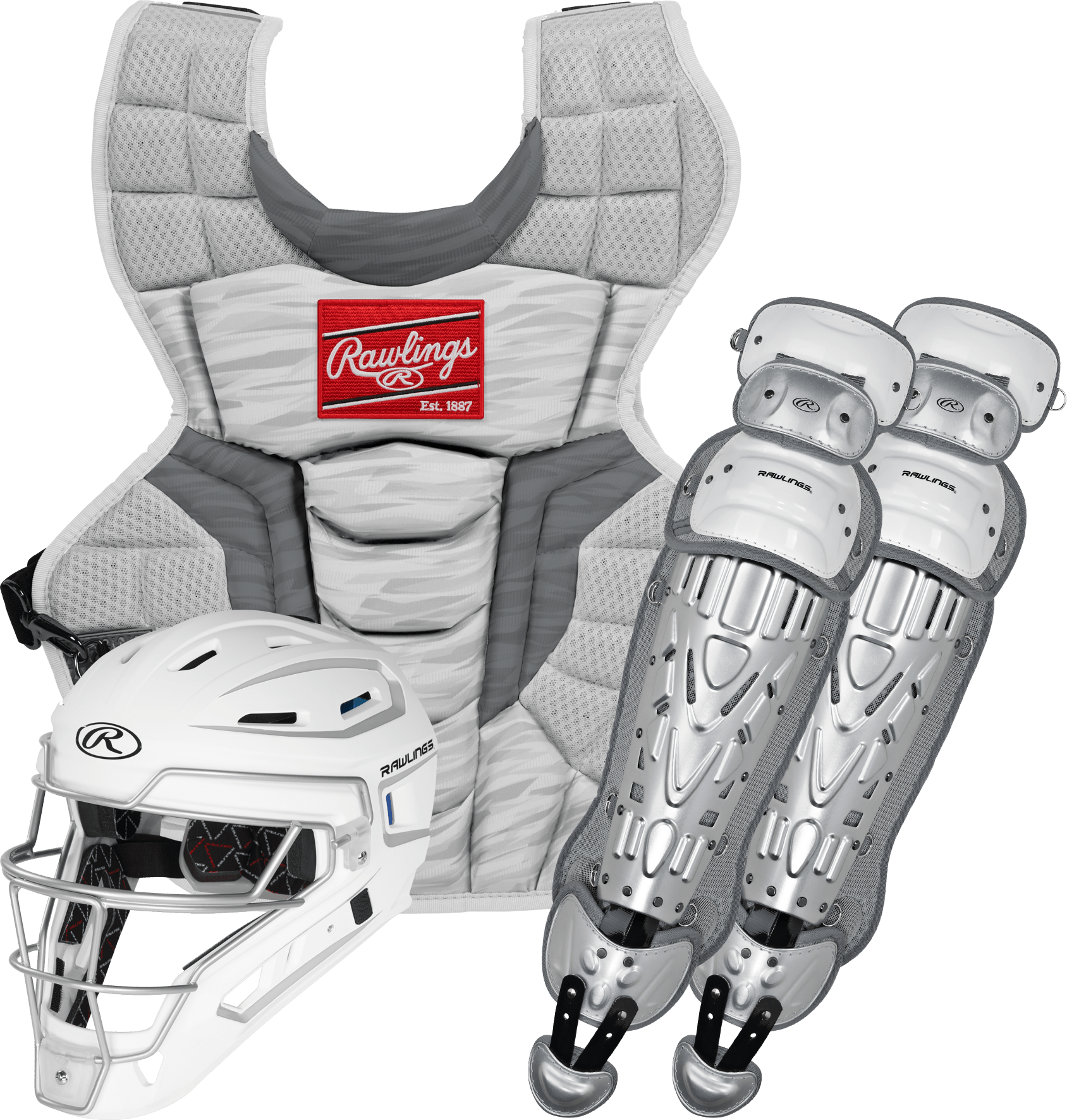 Rawlings Youth White/Silver VELO 2.0 Catcher's Gear Box Set: CSV2Y-W/SIL