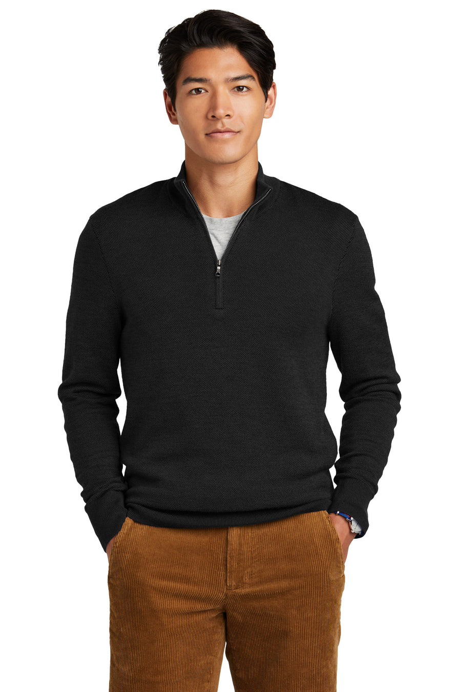 Brooks Brothers Washable Merino Birdseye 1/4-Zip Sweater. BB18412 Brooks Brothers