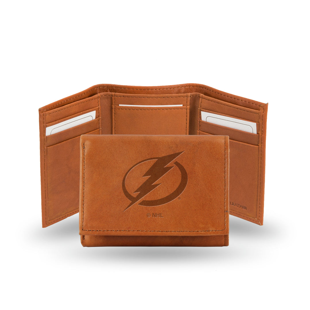 NHL Tampa Bay Lightning Pecan Cowhide Tri-Fold Wallet Fan Gear NHL Tampa Bay Lightning