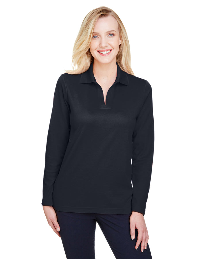 Devon & Jones CrownLux Performance™ Ladies' Plaited Long Sleeve Polo Devon & Jones