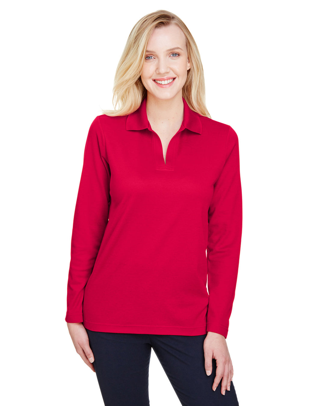 Devon & Jones CrownLux Performance™ Ladies' Plaited Long Sleeve Polo Devon & Jones