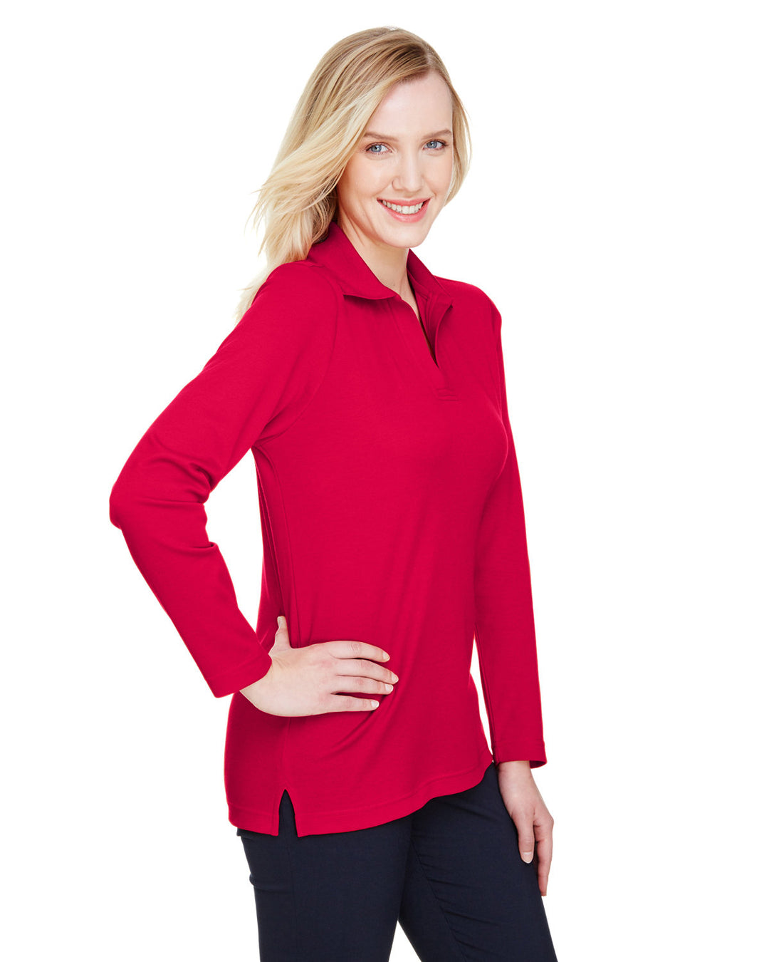 Devon & Jones CrownLux Performance™ Ladies' Plaited Long Sleeve Polo Devon & Jones