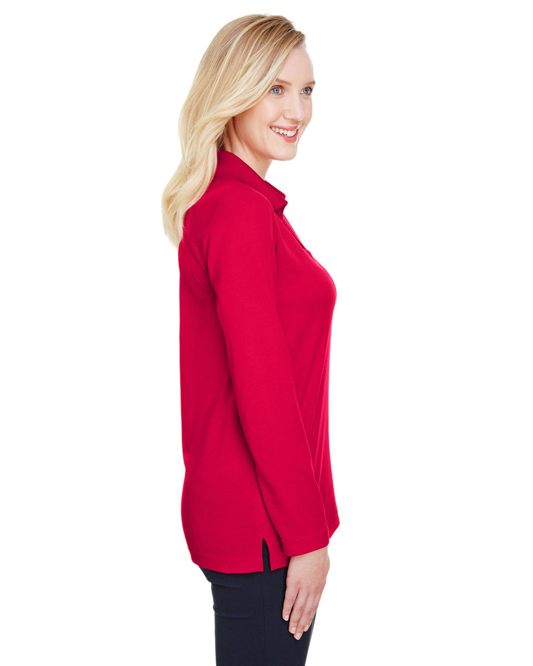 Devon & Jones CrownLux Performance™ Ladies' Plaited Long Sleeve Polo Devon & Jones