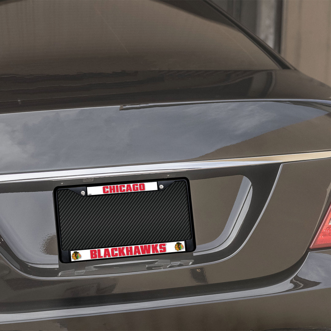 NHL Chicago Blackhawks Black Chrome License Plate Frame Fan Gear NHL Chicago Blackhawks