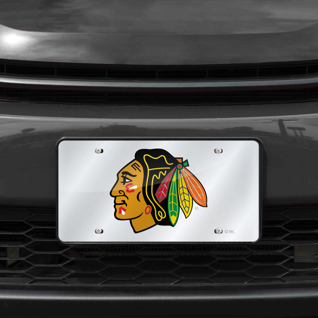 NHL Chicago Blackhawks Silver Laser Cut Automobile Tag Fan Gear NHL Chicago Blackhawks