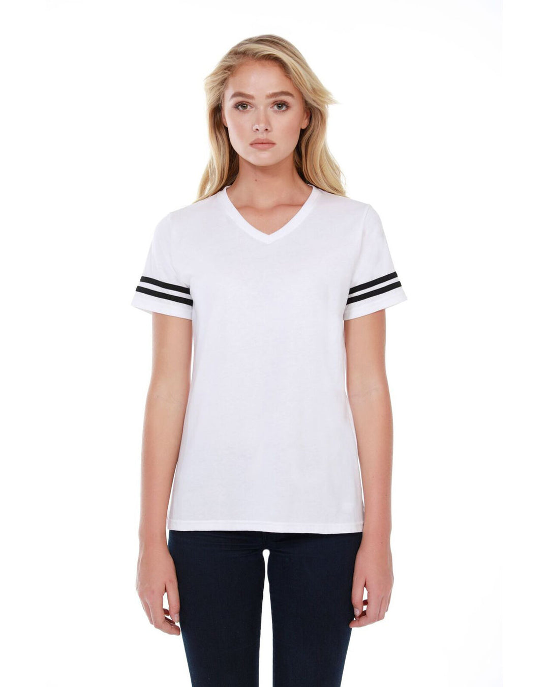 StarTee Ladies' 4.3 oz., CVC Striped Varsity T-Shirt StarTee