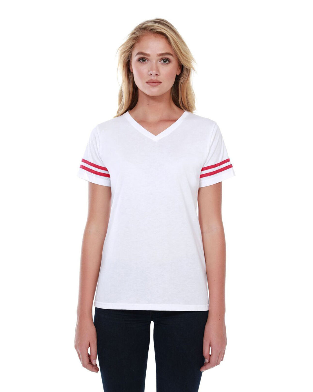 StarTee Ladies' 4.3 oz., CVC Striped Varsity T-Shirt StarTee