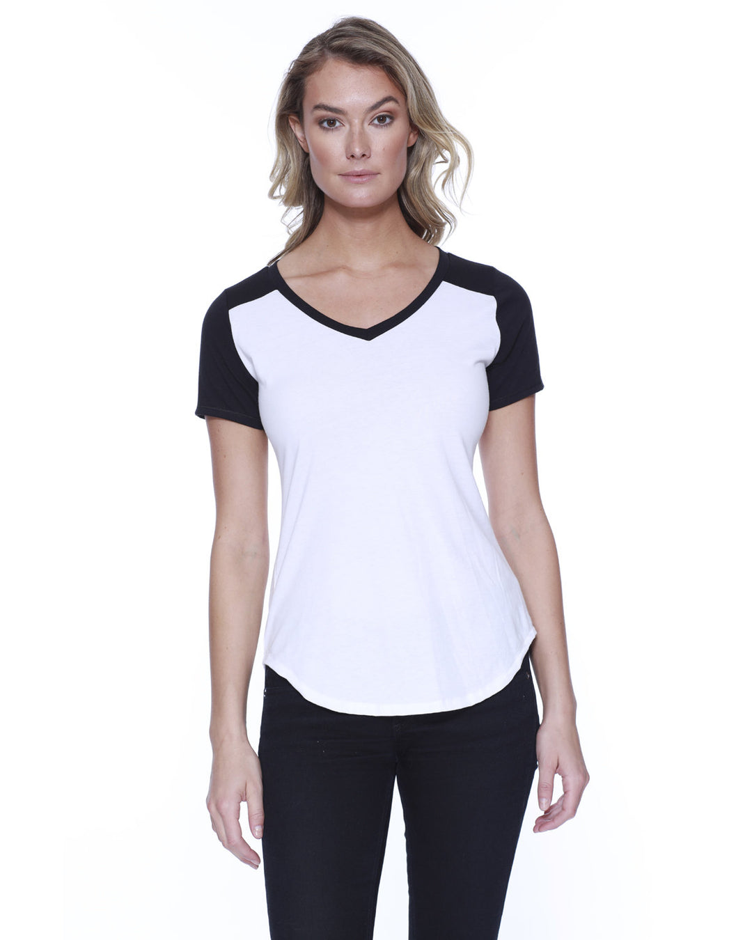 StarTee Ladies' CVC Varsity V-Neck T-Shirt StarTee