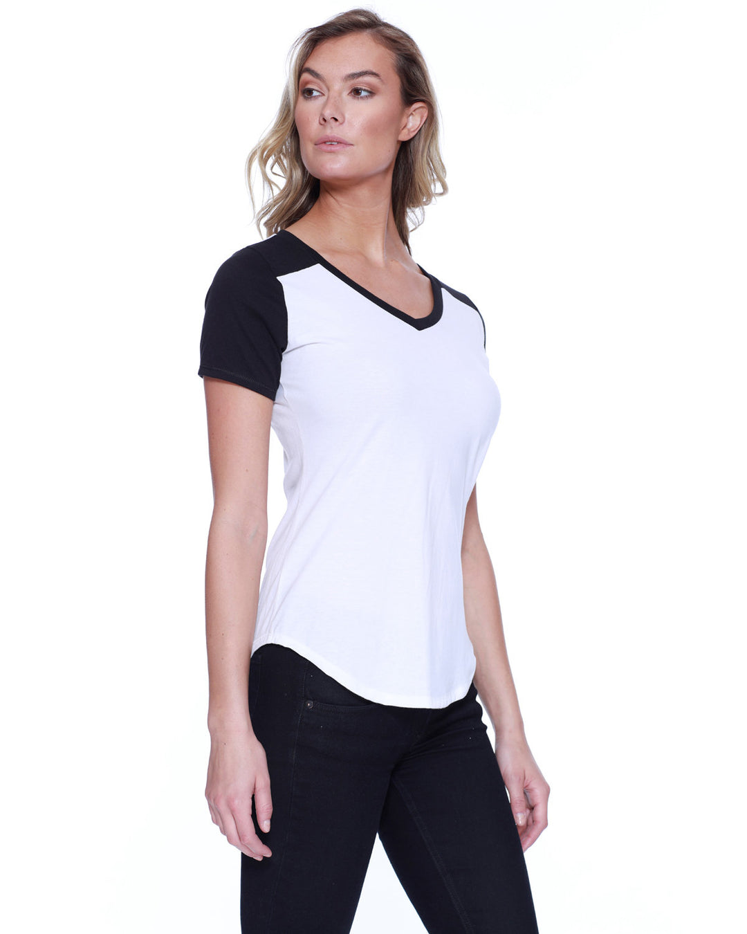 StarTee Ladies' CVC Varsity V-Neck T-Shirt StarTee