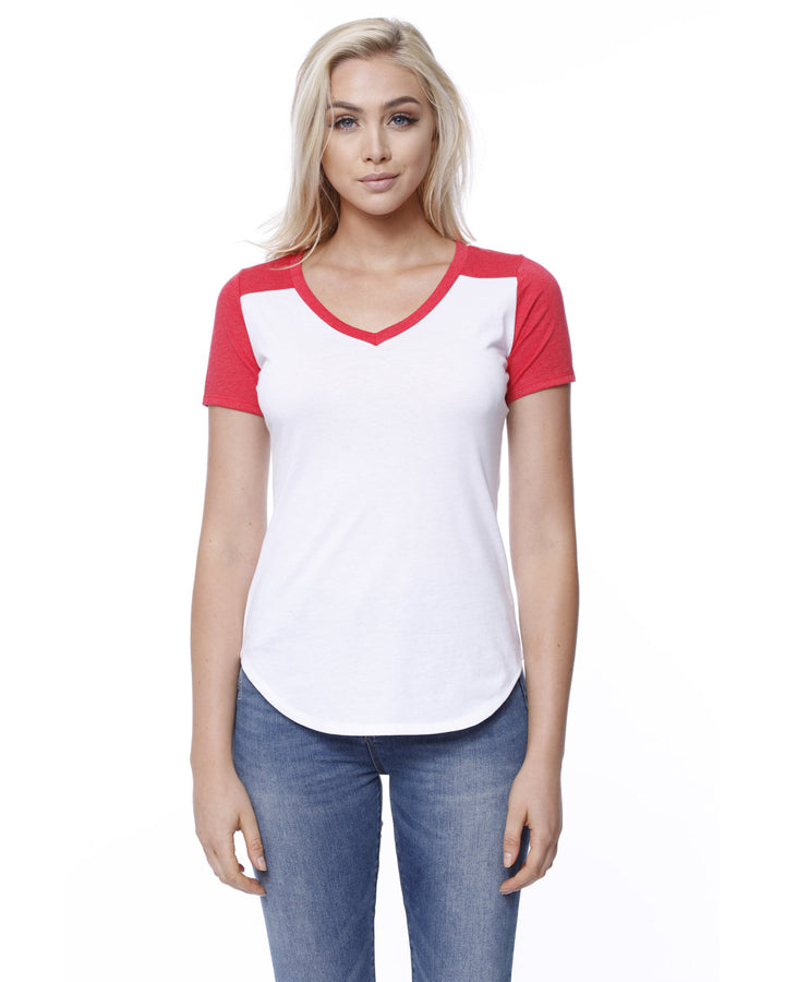 StarTee Ladies' CVC Varsity V-Neck T-Shirt StarTee