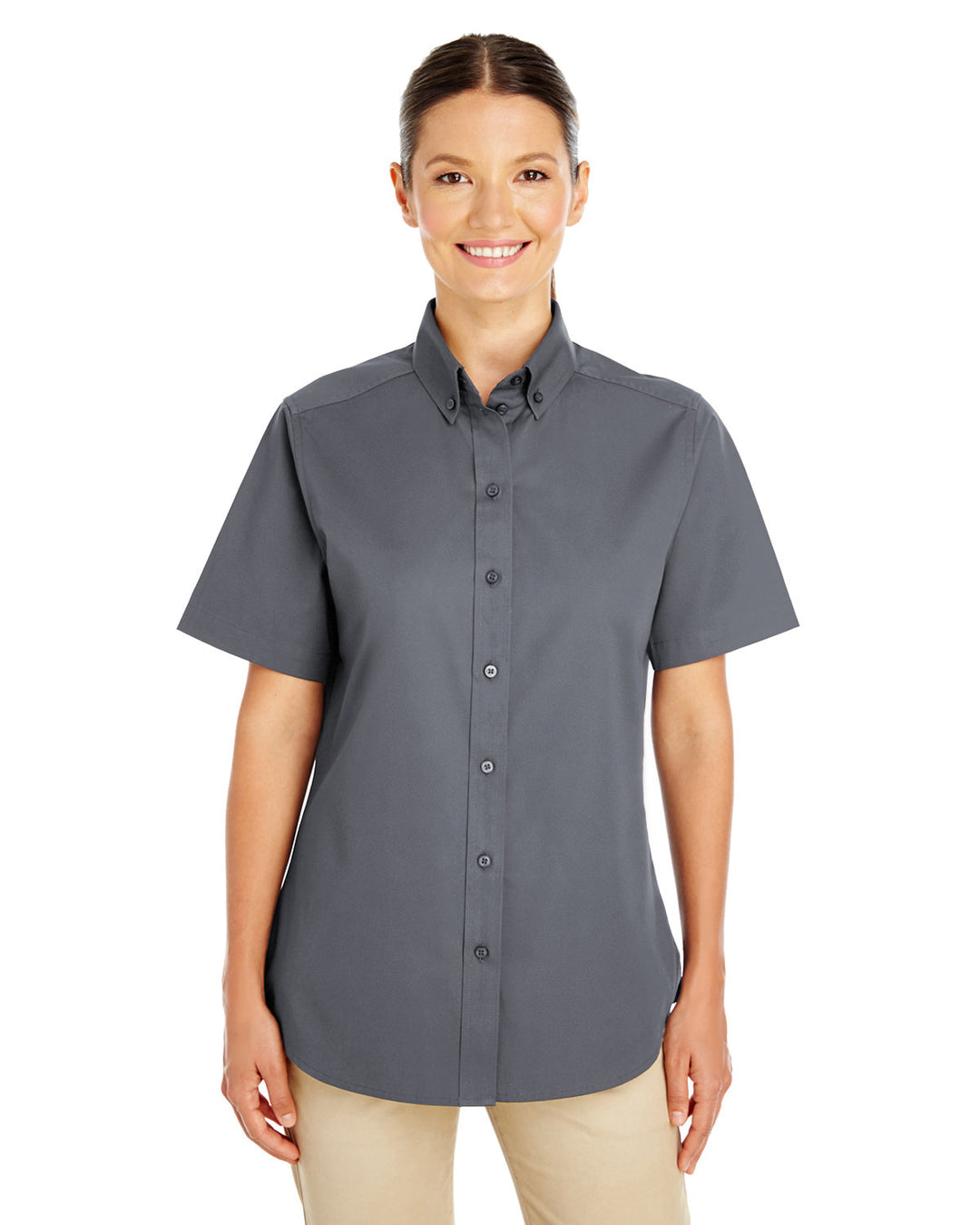 Harriton Ladies' Foundation 100% Cotton Short-Sleeve Twill Shirt with Teflon™ Harriton