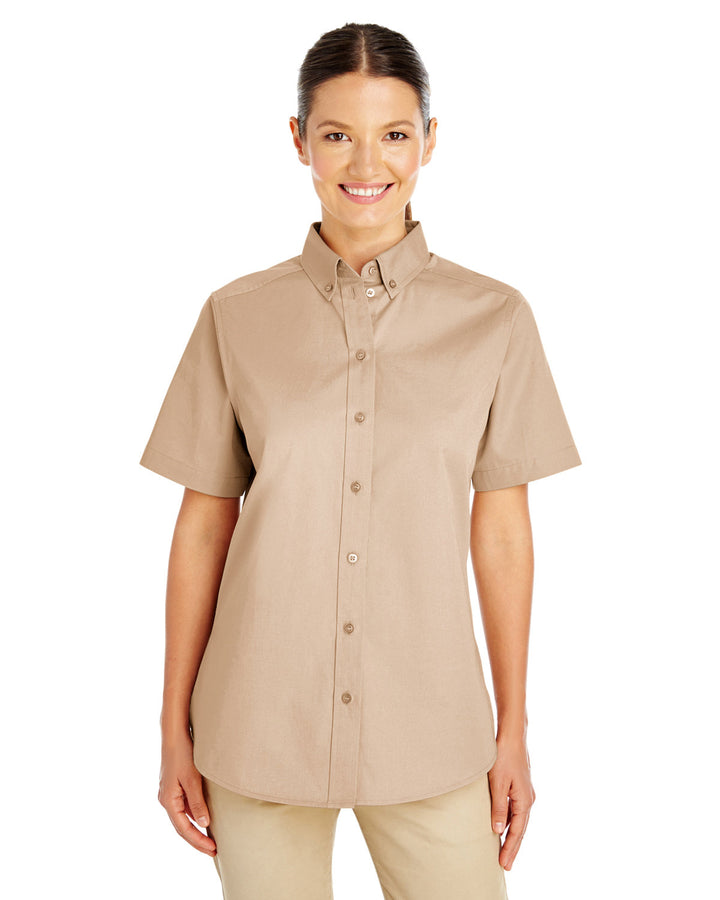 Harriton Ladies' Foundation 100% Cotton Short-Sleeve Twill Shirt with Teflon™ Harriton