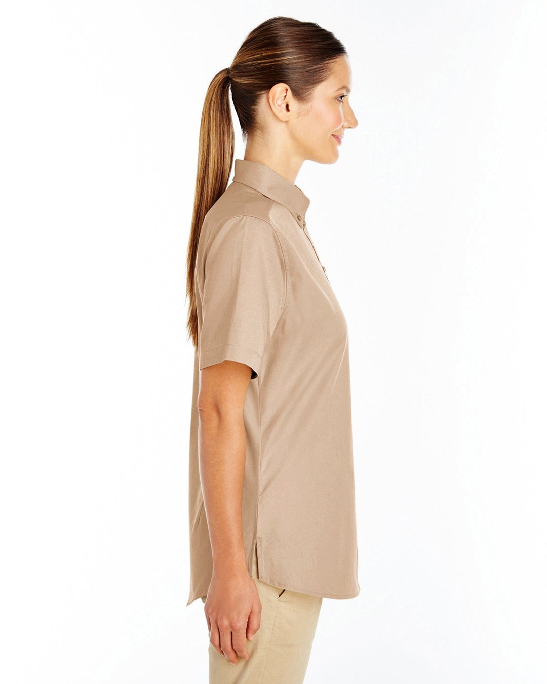 Harriton Ladies' Foundation 100% Cotton Short-Sleeve Twill Shirt with Teflon™ Harriton