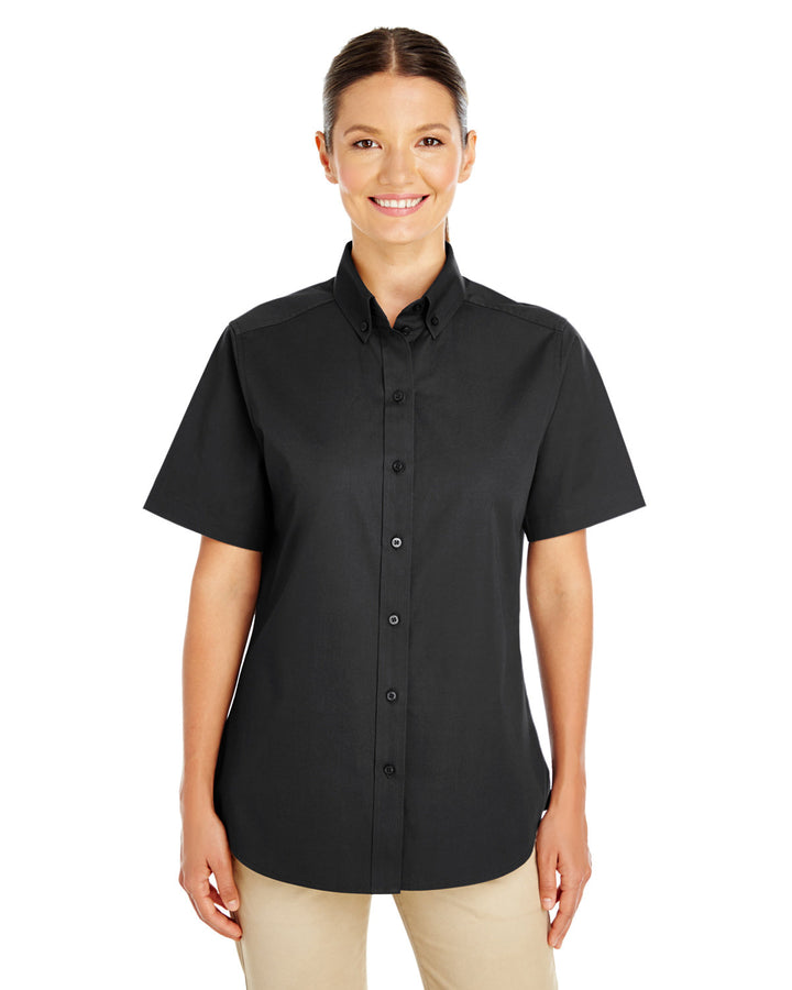 Harriton Ladies' Foundation 100% Cotton Short-Sleeve Twill Shirt with Teflon™ Harriton