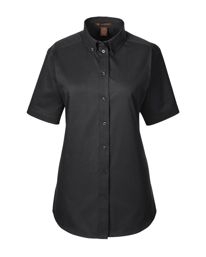 Harriton Ladies' Foundation 100% Cotton Short-Sleeve Twill Shirt with Teflon™ Harriton