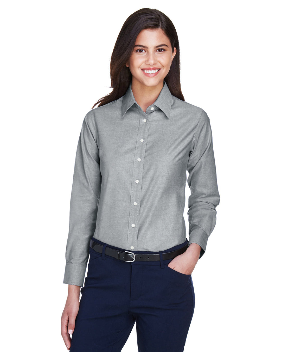 Harriton Ladies' Long-Sleeve Oxford with Stain-Release Harriton