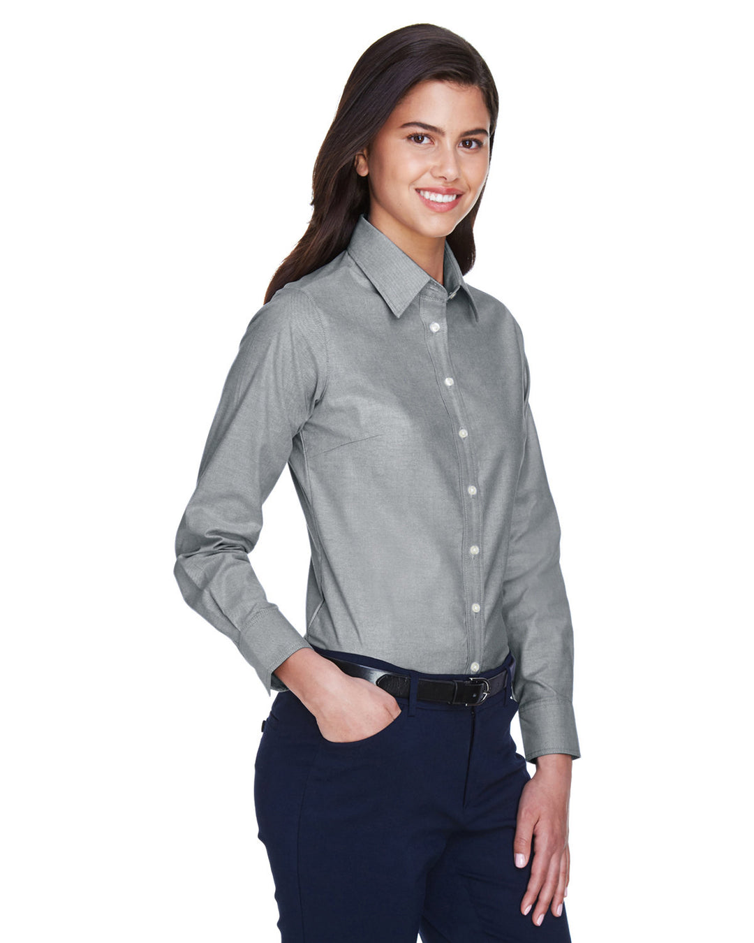 Harriton Ladies' Long-Sleeve Oxford with Stain-Release Harriton