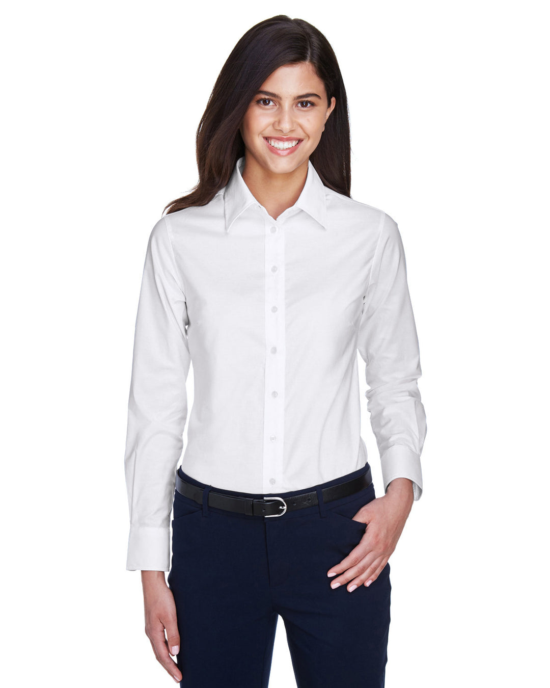 Harriton Ladies' Long-Sleeve Oxford with Stain-Release Harriton