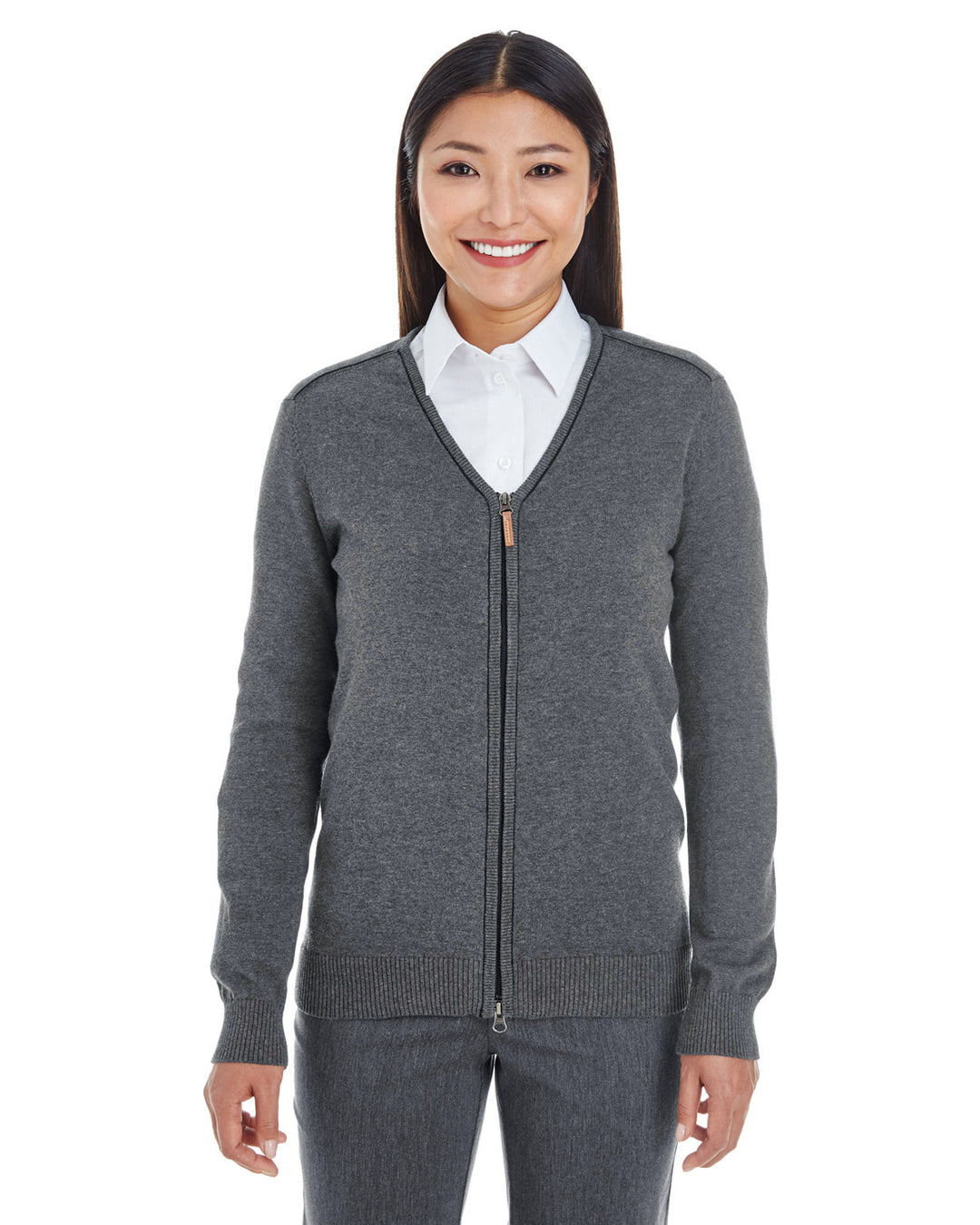 Devon & Jones Ladies' Manchester Fully-Fashioned Full-Zip Cardigan Sweater Devon & Jones