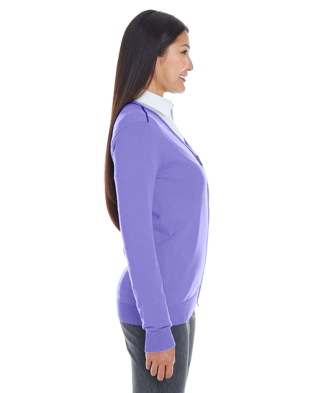 Devon & Jones Ladies' Manchester Fully-Fashioned Full-Zip Cardigan Sweater Devon & Jones