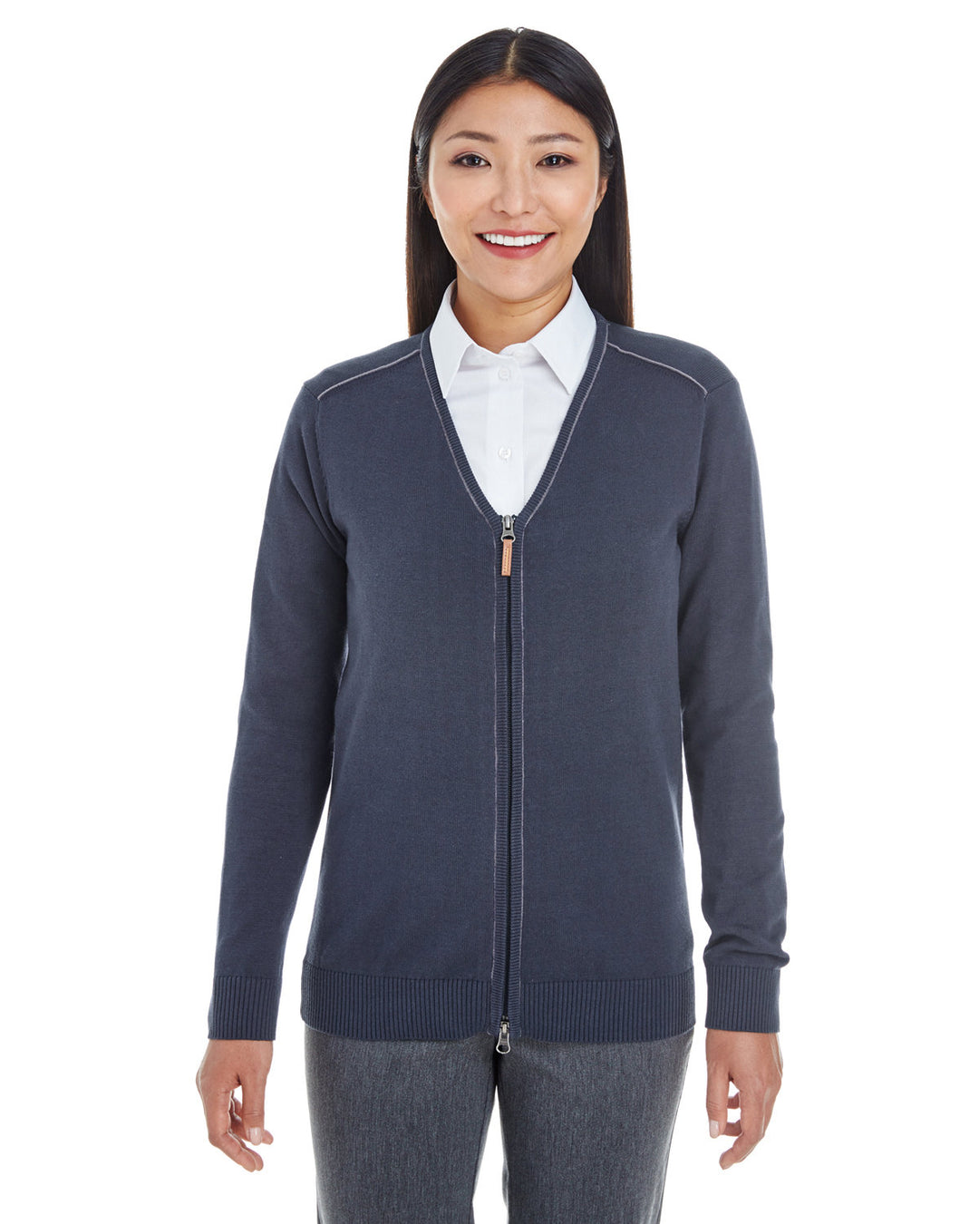 Devon & Jones Ladies' Manchester Fully-Fashioned Full-Zip Cardigan Sweater Devon & Jones