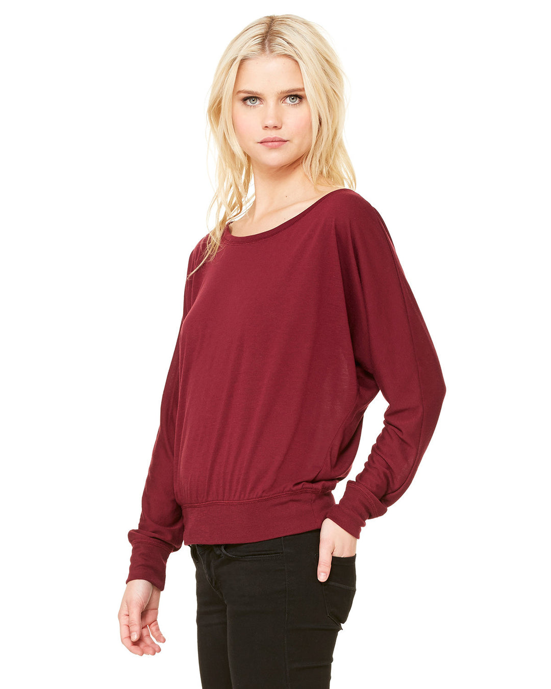 BELLA + CANVAS Ladies' Flowy Long-Sleeve Off Shoulder T-Shirt