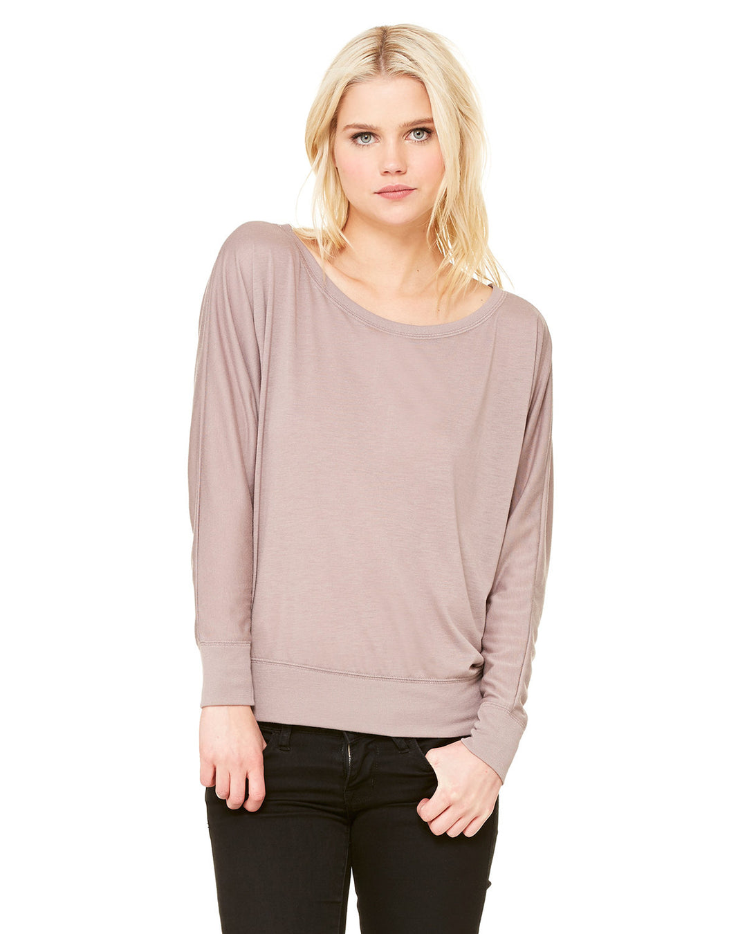 BELLA + CANVAS Ladies' Flowy Long-Sleeve Off Shoulder T-Shirt