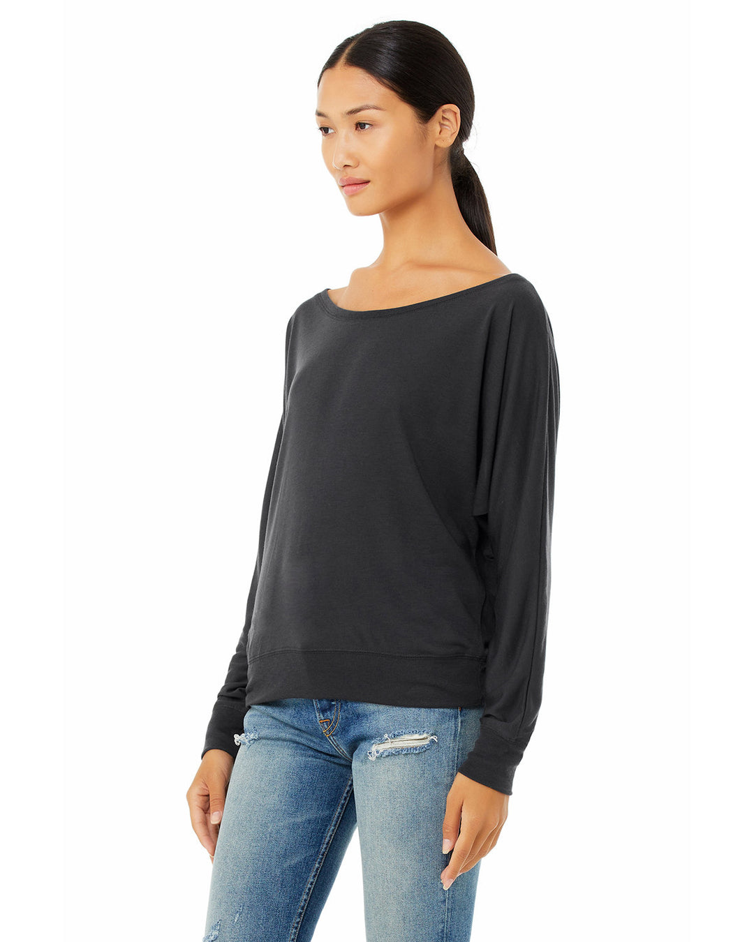 BELLA + CANVAS Ladies' Flowy Long-Sleeve Off Shoulder T-Shirt