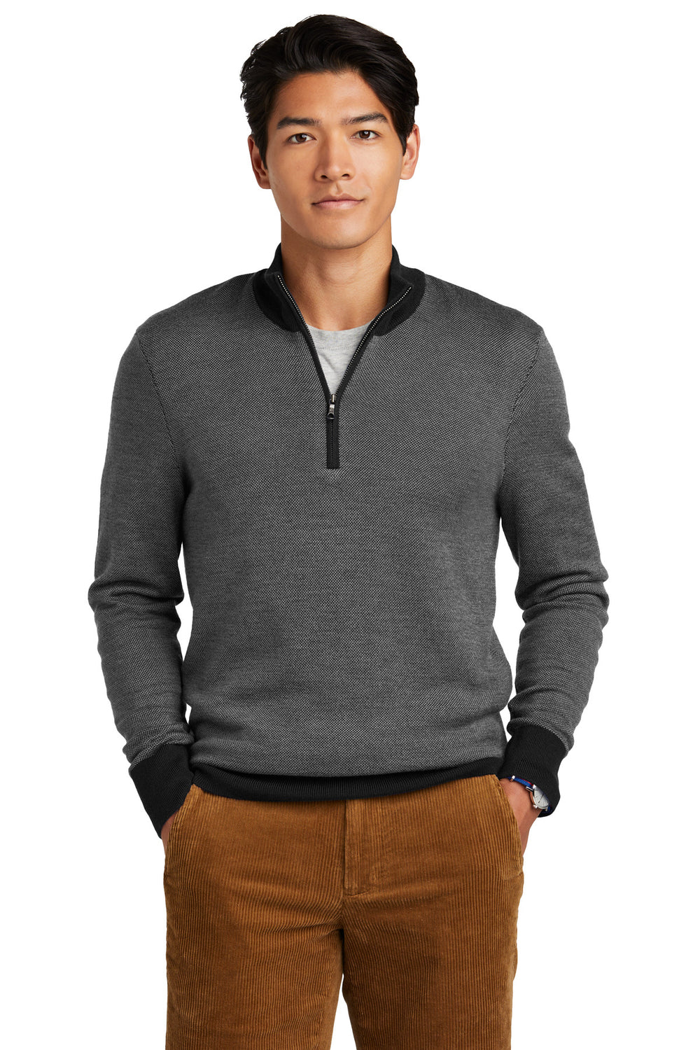 Brooks Brothers Washable Merino Birdseye 1/4-Zip Sweater. BB18412 Brooks Brothers