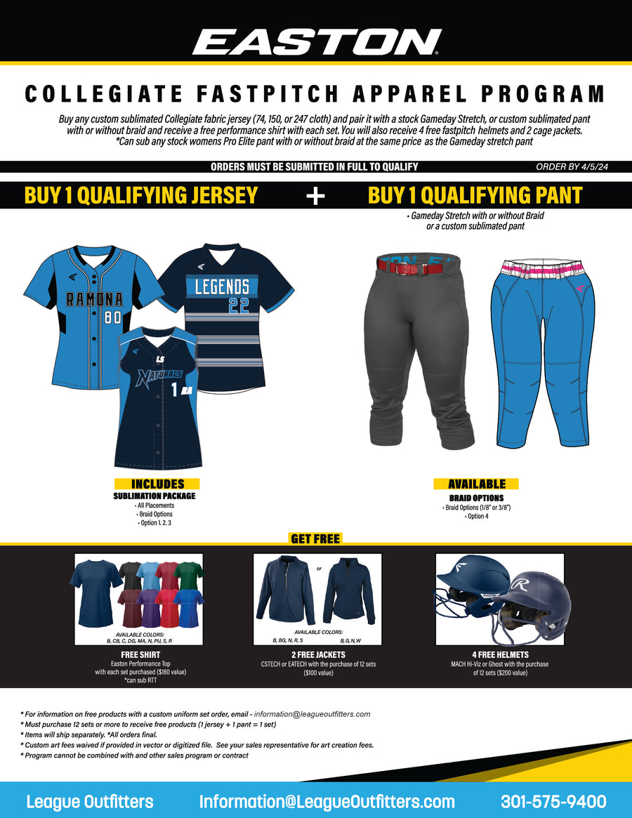 Easton Collegiate Fastpitch Uniform Package League Outfitters