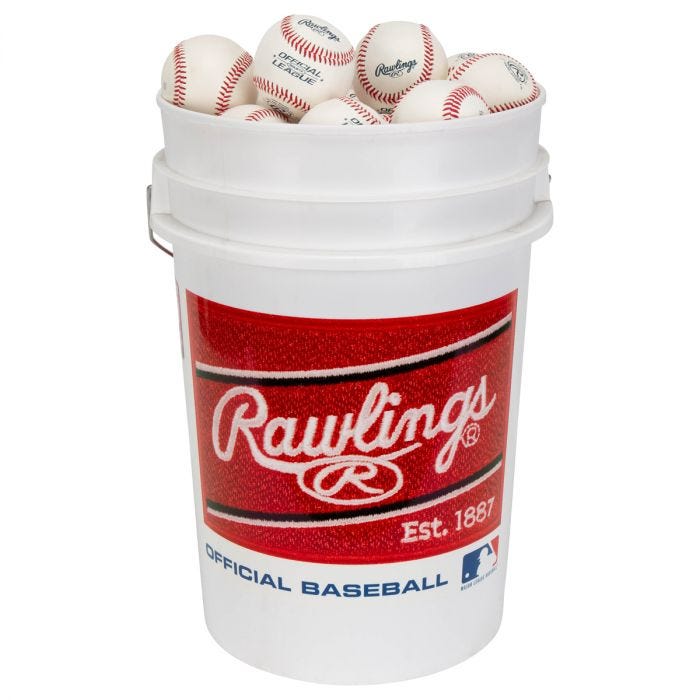 Rawlings 6 Gallon Bucket with 30 ROLB1X Baseballs Rawlings