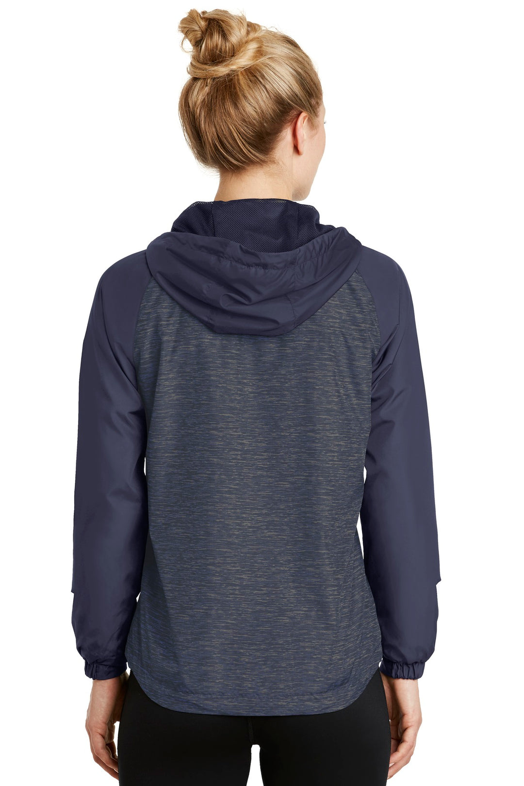 Sport-Tek Women's Heather Colorblock Raglan Hooded Wind Jacket