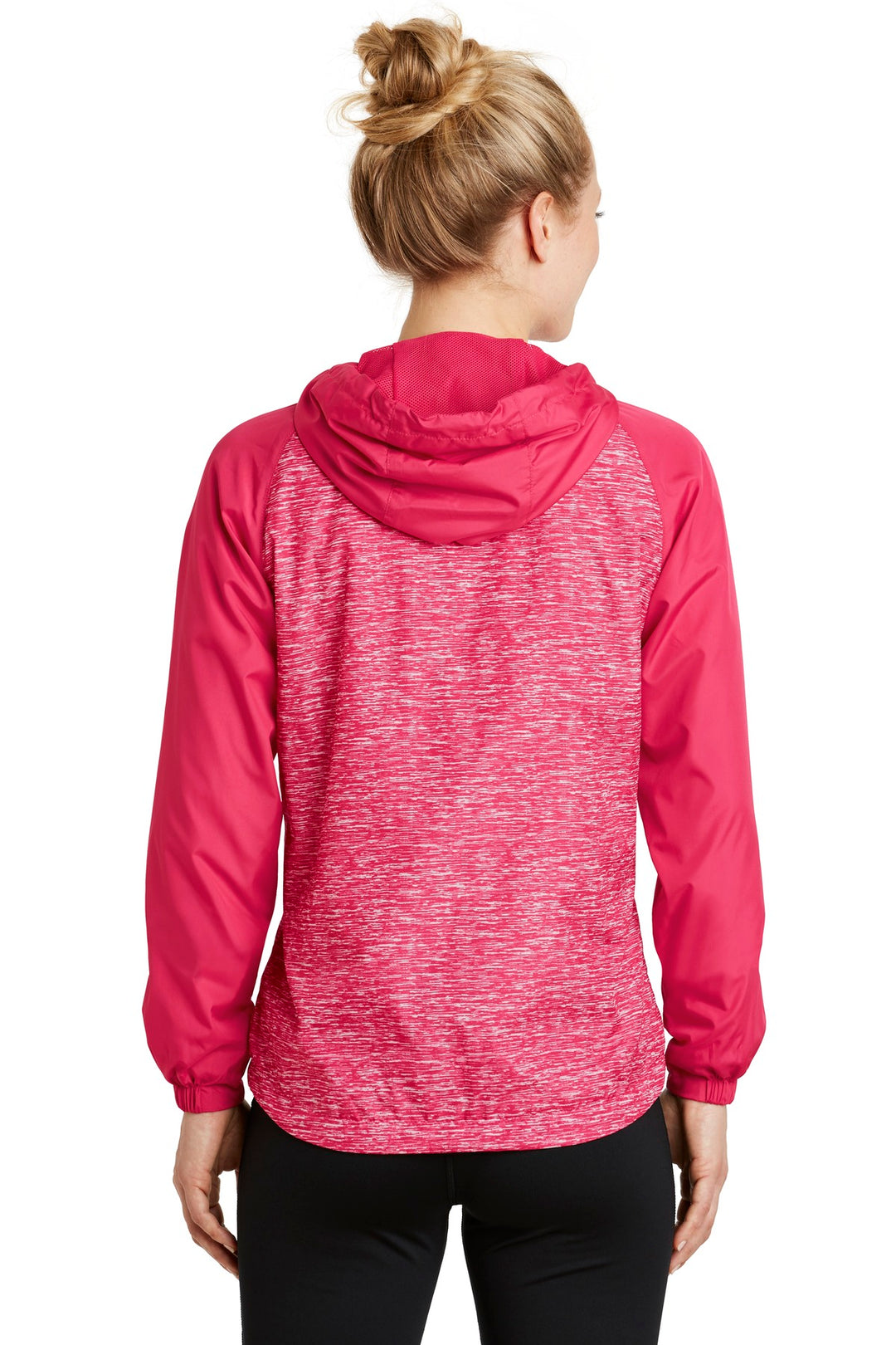 Sport-Tek Women's Heather Colorblock Raglan Hooded Wind Jacket