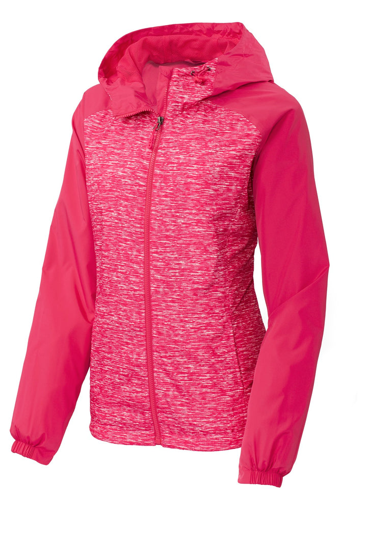 Sport-Tek Women's Heather Colorblock Raglan Hooded Wind Jacket