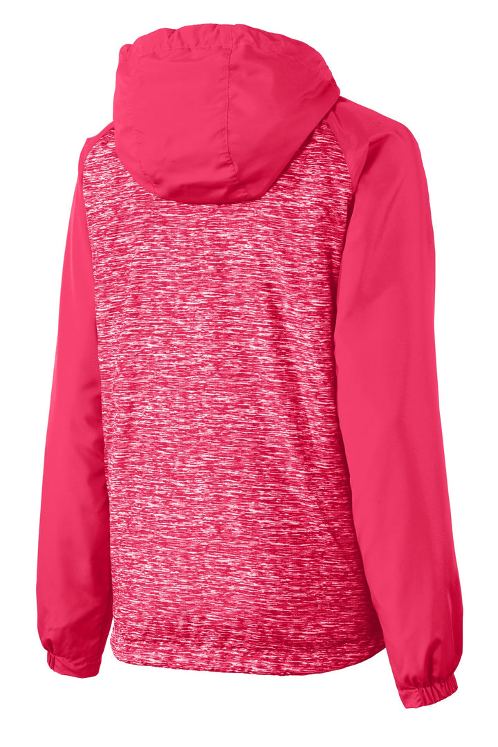 Sport-Tek Women's Heather Colorblock Raglan Hooded Wind Jacket