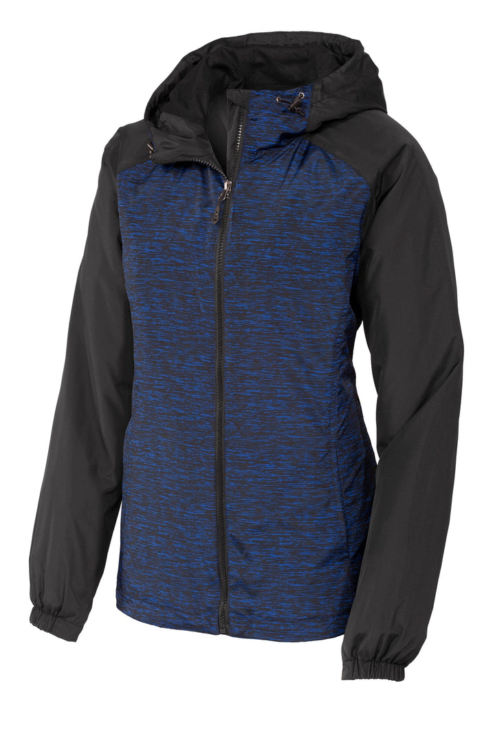 Sport-Tek Women's Heather Colorblock Raglan Hooded Wind Jacket