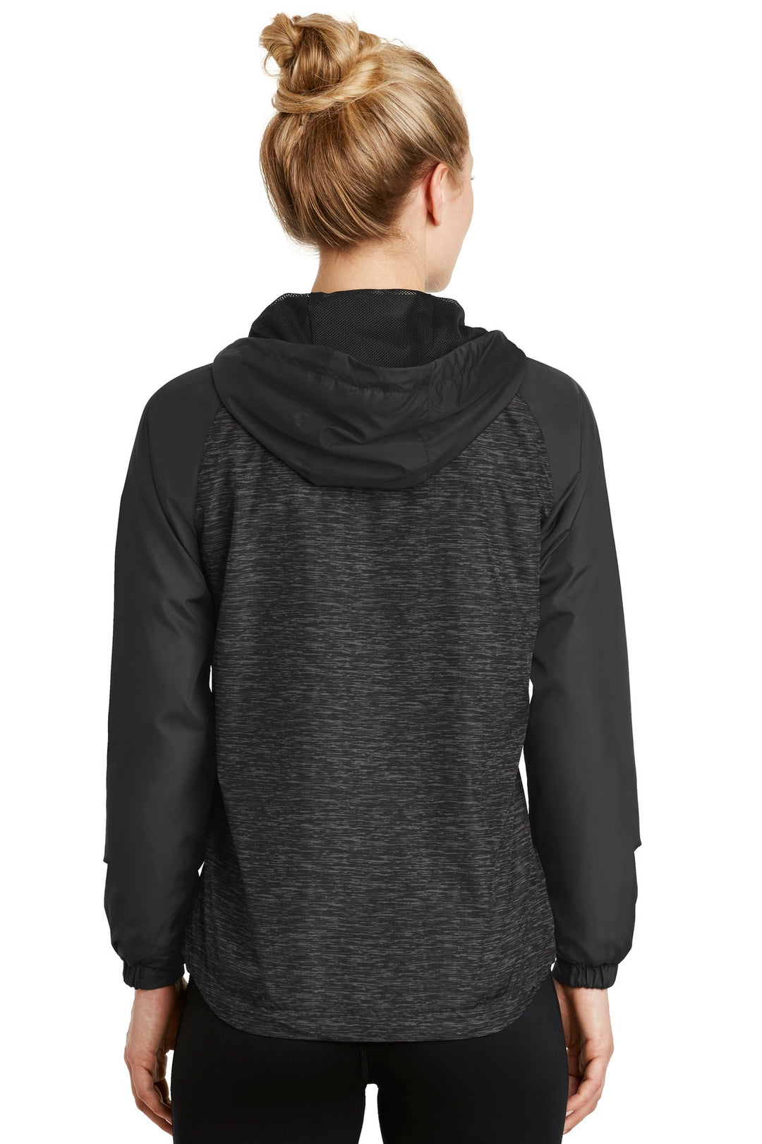 Sport-Tek Women's Heather Colorblock Raglan Hooded Wind Jacket