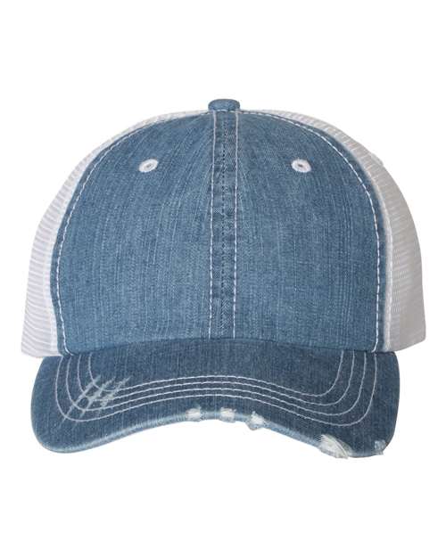 Mega Cap Herringbone Unstructured Contrast Stitch Trucker Cap Mega Cap