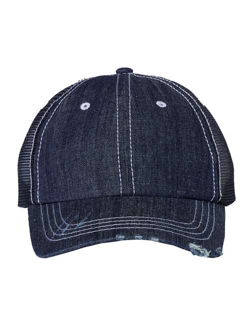 Mega Cap Herringbone Unstructured Contrast Stitch Trucker Cap Mega Cap