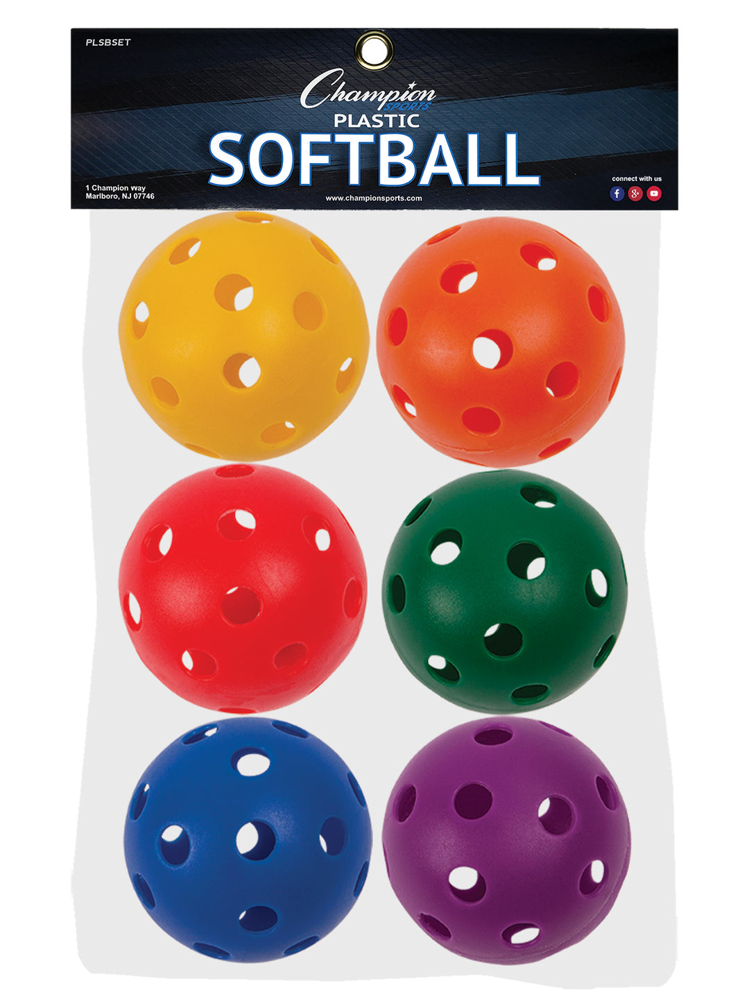 Champion Sports Plastic Assorted Softball Set of 6 Champion Sports