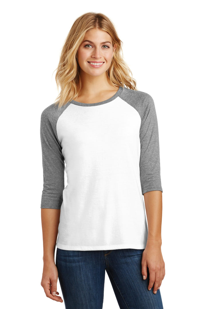 District Women's Perfect Tri 3/4-Sleeve Raglan. DM136L District