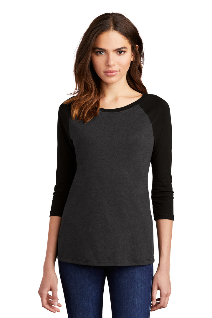 District Women's Perfect Tri 3/4-Sleeve Raglan. DM136L District