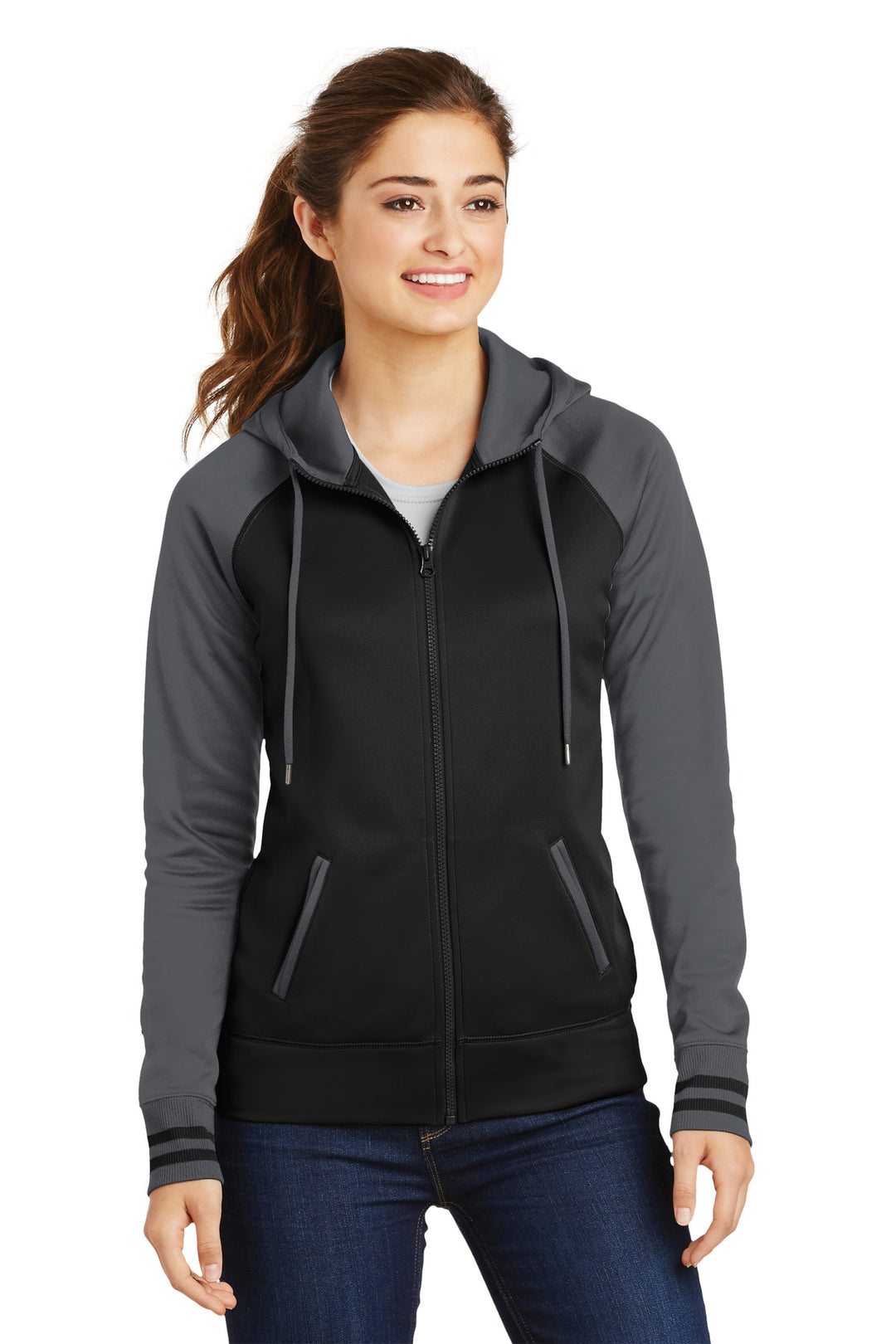 Sport-Tek Women's Sport-Wick Varsity Fleece Full-Zip Hooded Jacket. LST236