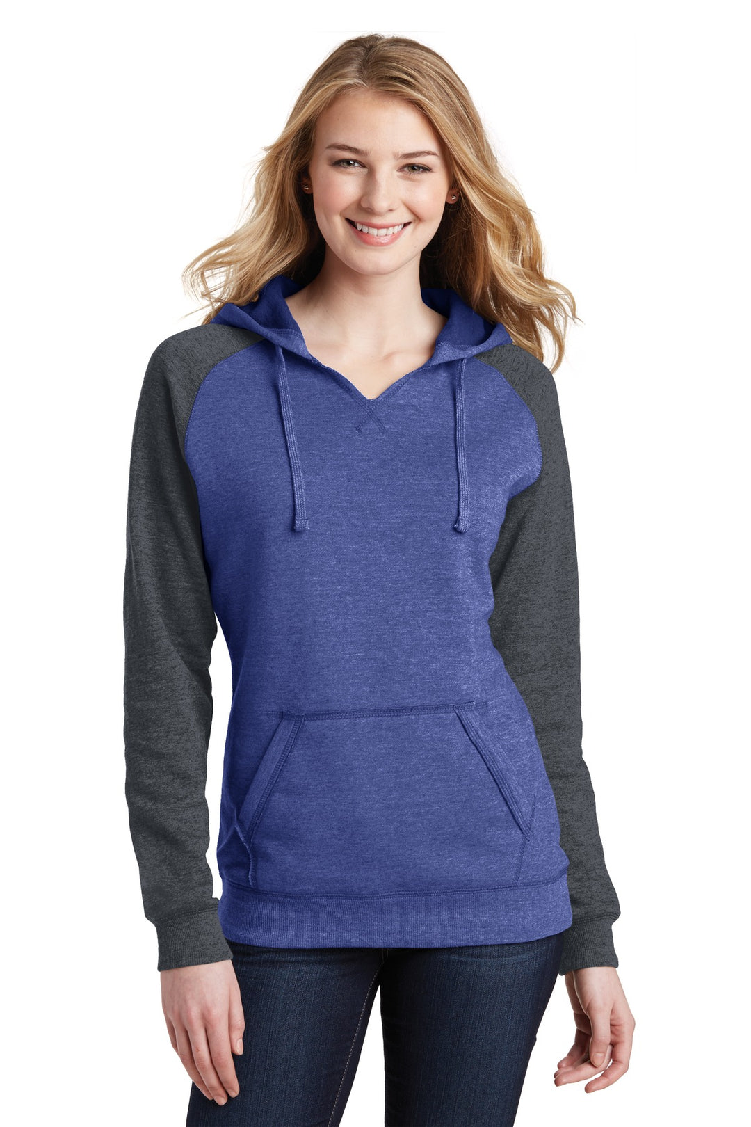 District Women's Lightweight Fleece Raglan Hoodie. DT296 District