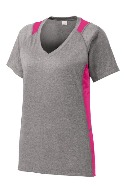 Sport-Tek Women's Heather Colorblock Contender V-Neck Tee LST361