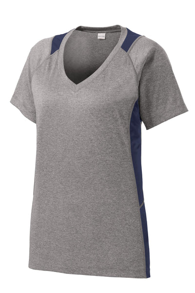 Sport-Tek Women's Heather Colorblock Contender V-Neck Tee LST361