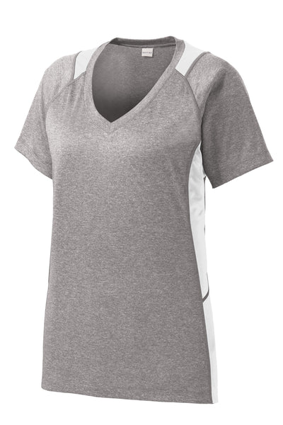 Sport-Tek Women's Heather Colorblock Contender V-Neck Tee LST361